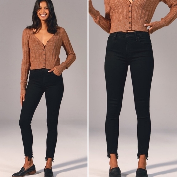 Abercrombie & Fitch Denim - Abercrombie & Fitch Black Simone High Rise Ankle Jeans Frayed Chew Hem Size 28/6